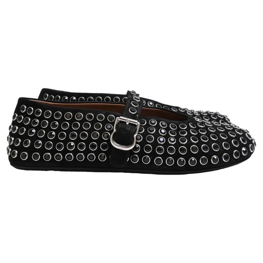 Alaïa Crystal-Embellished Ballet Flats in Black Suede